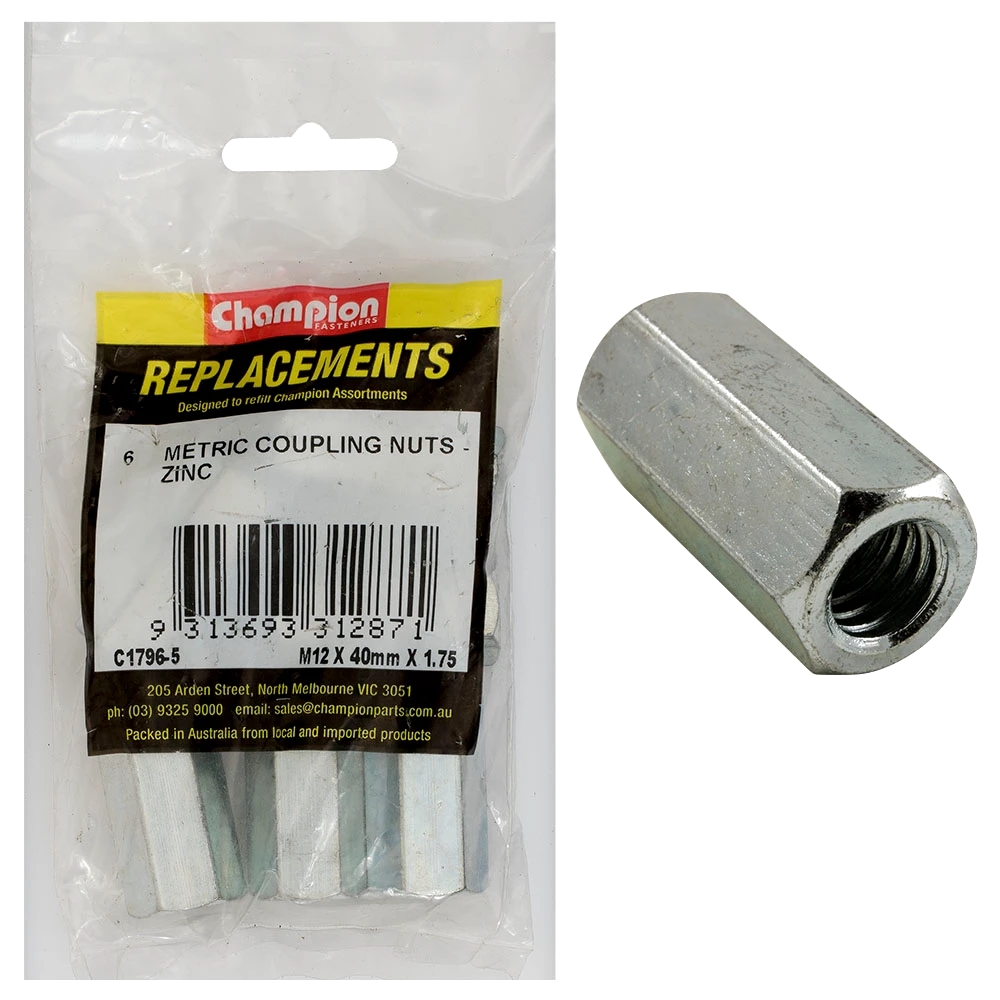 Champion M12 x 40mm x 1.75 Hex Coupler Nut -6pk