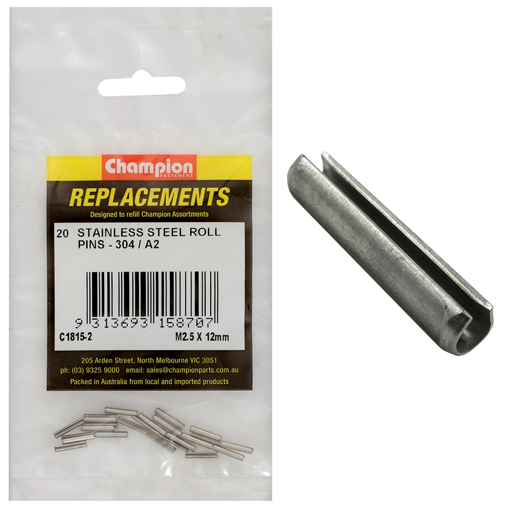 Champion 2.5mm x 12mm Stainless Roll Pin 304/A2 -20pk