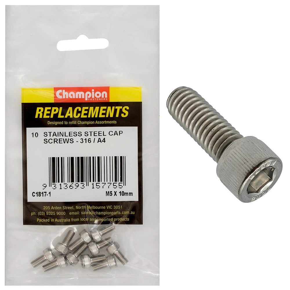 Champion M5 x 10mm Socket Cap Screw 316/A4 -10pk