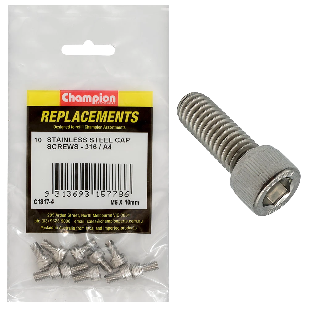 Champion M6 x 10mm Socket Cap Screw 316/A4 -10pk