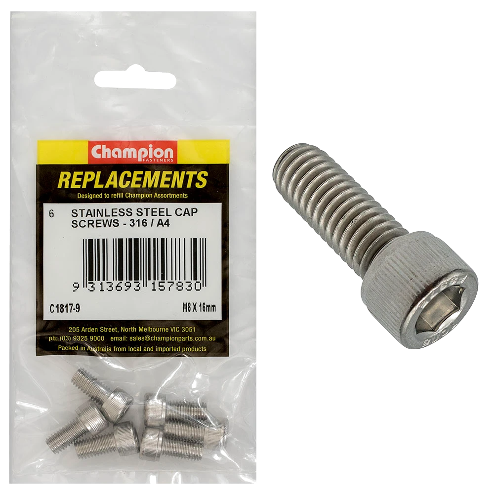 Champion M8 x 16mm Socket Cap Screw 316/A4 -6pk