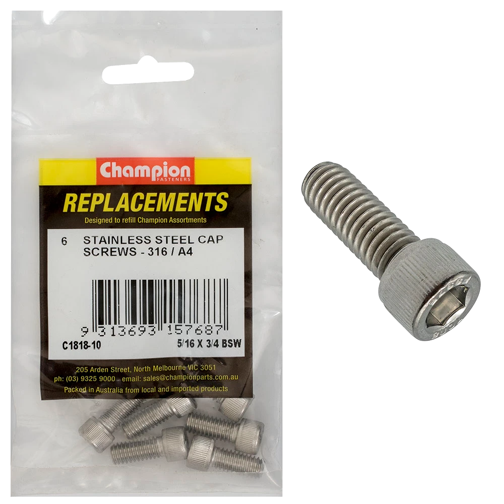 Champion 5/16in x 3/4in BSW Socket Cap Screw 316/A4 -6pk