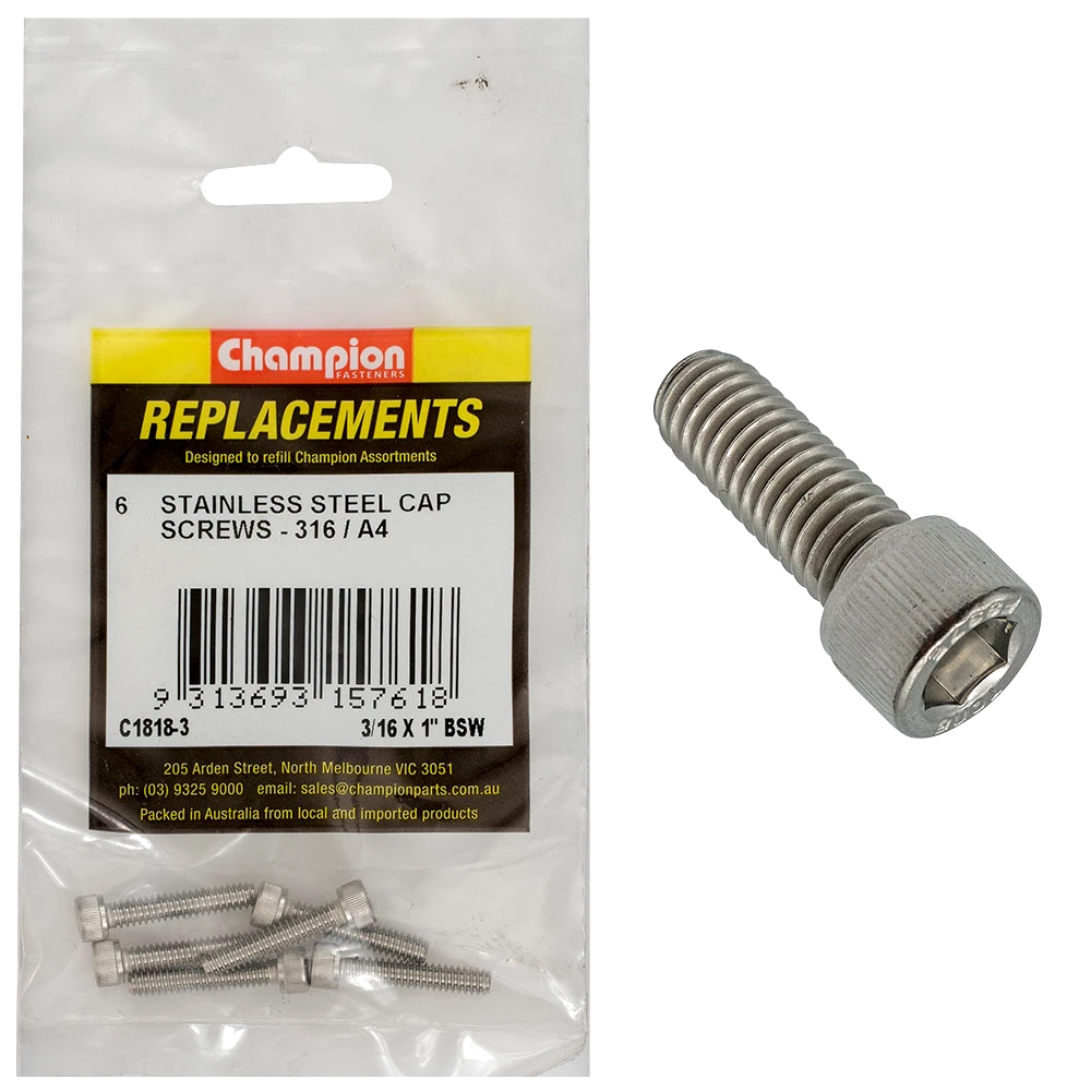 Champion 3/16in x 1in BSW Socket Cap Screw 316/A4 -6pk