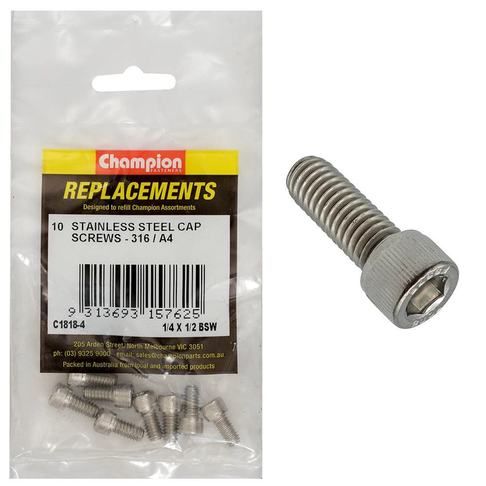 Champion 1/4in x 1/2in BSW Socket Cap Screw 316/A4 -10pk