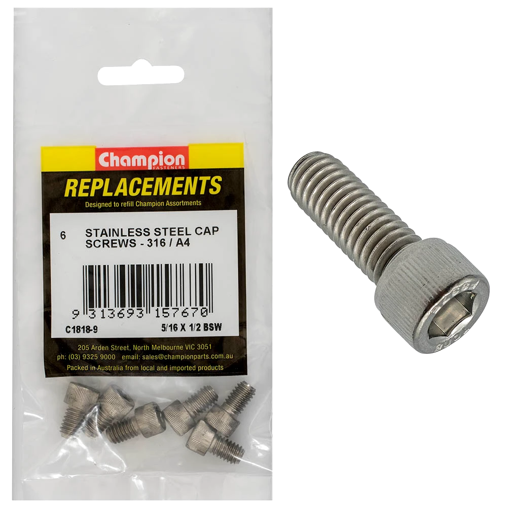 Champion 5/16in x 1/2in BSW Socket Cap Screw 316/A4 -6pk
