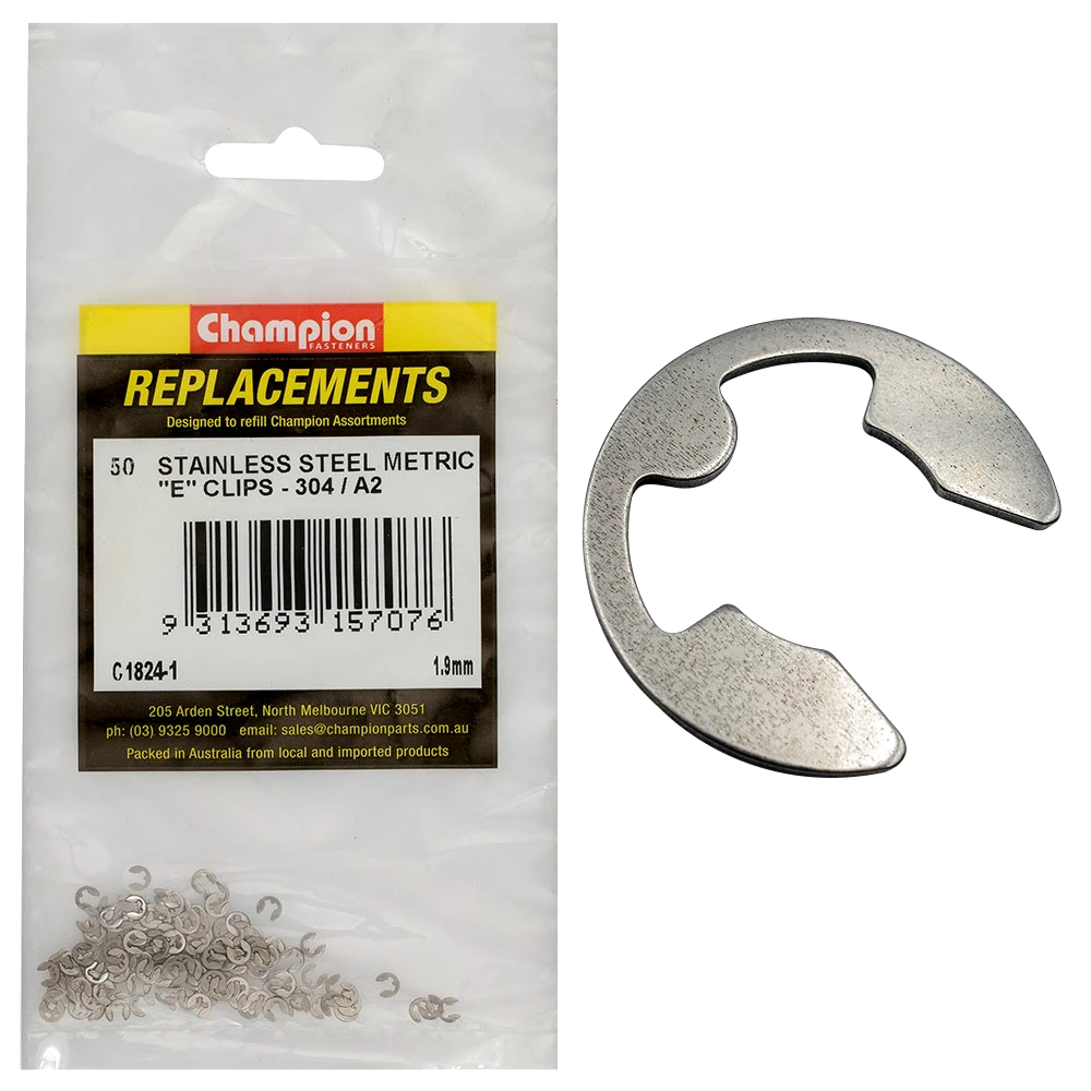 Champion 1.9mm Stainless E-Clips 304/A2 -50pk