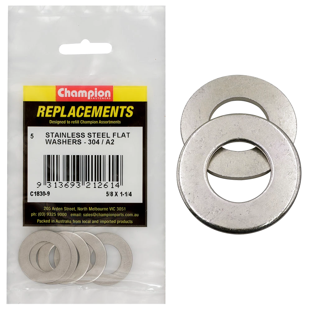 Champion 5/8in x 1-1/4in Stainless Flat Washer 304/A2 -5pk