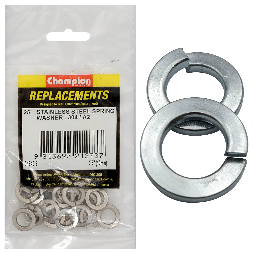 Champion 3/8in (M10) Stainless Spring Washer 304/A2 -25pk