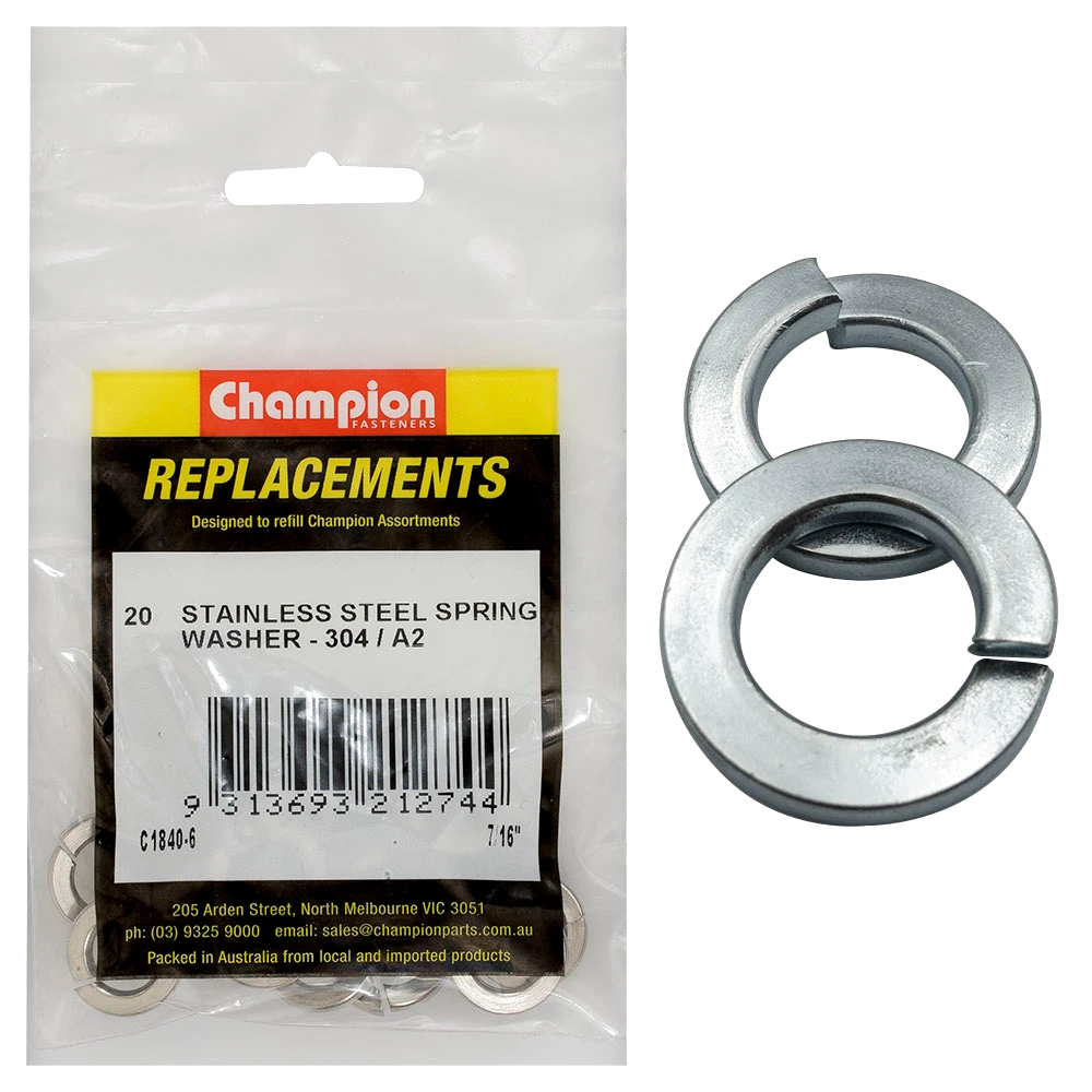 Champion 7/16in Stainless Spring Washer 304/A2 -20pk