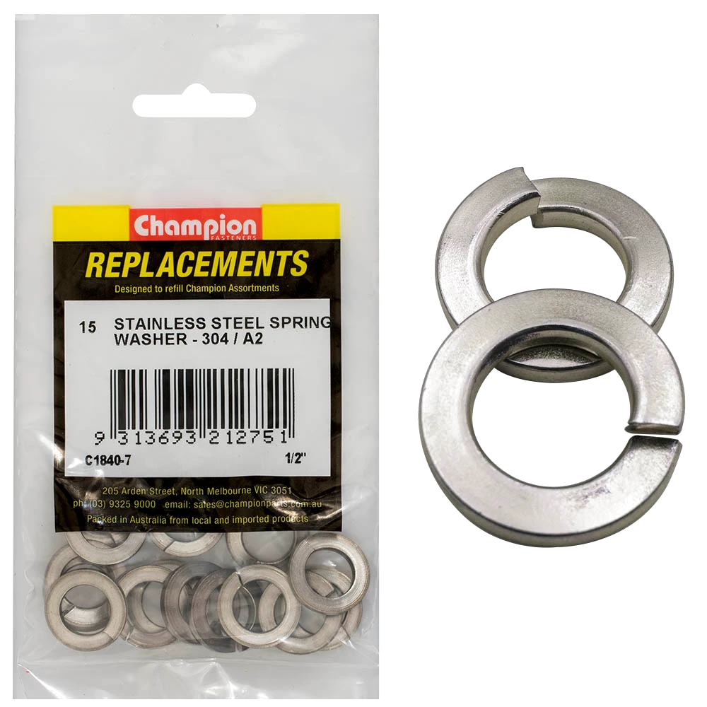 Champion 1/2in Stainless Spring Washer 304/A2 -15pk