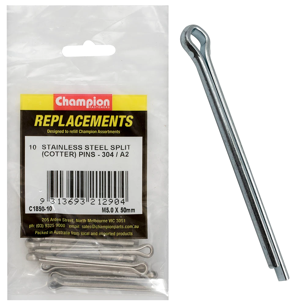 Champion 5.0 x 50mm Stainless Split (Cotter) Pin 304/A2-10pk