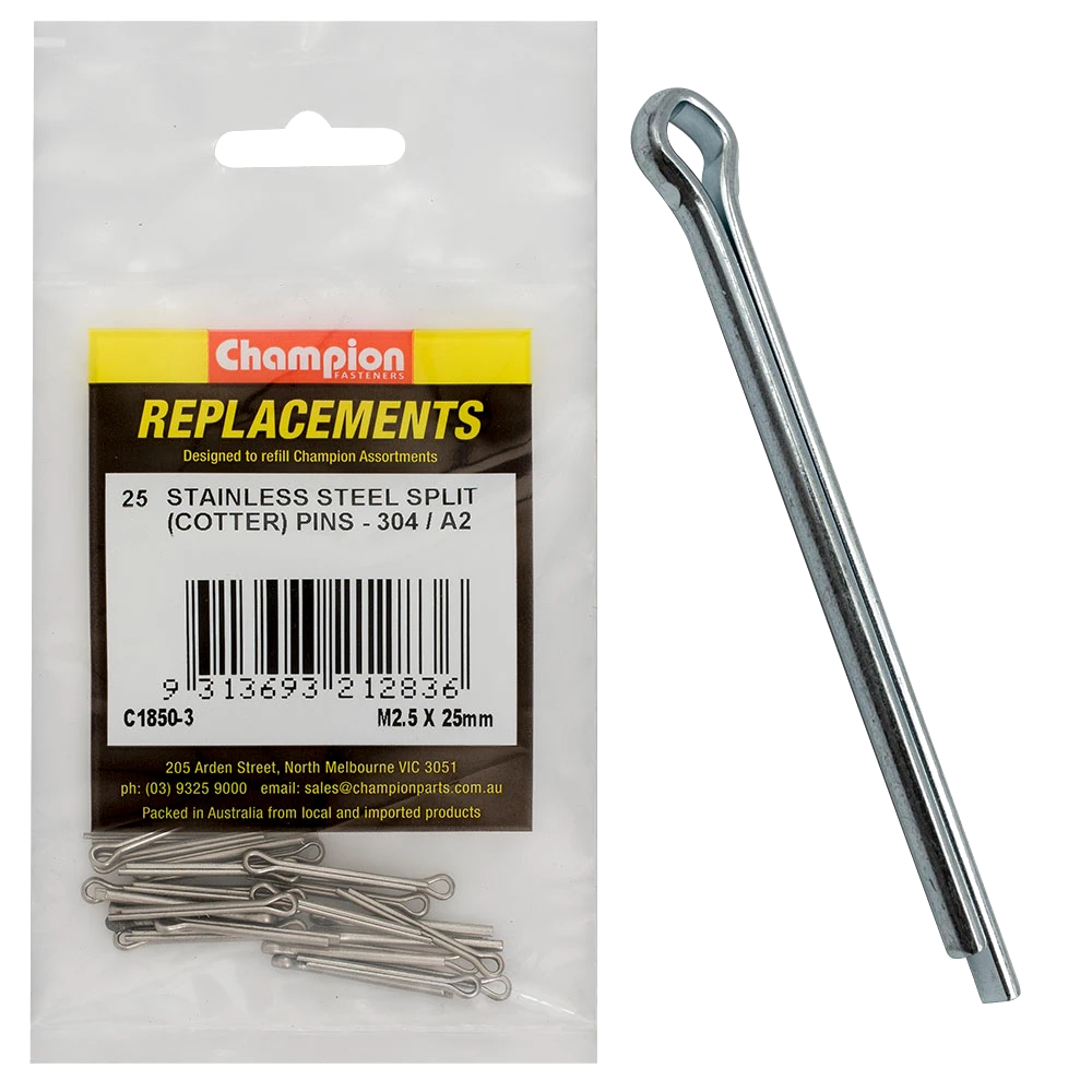 Champion 2.5 x 25mm Stainless Split (Cotter) Pin 304/A2-25pk