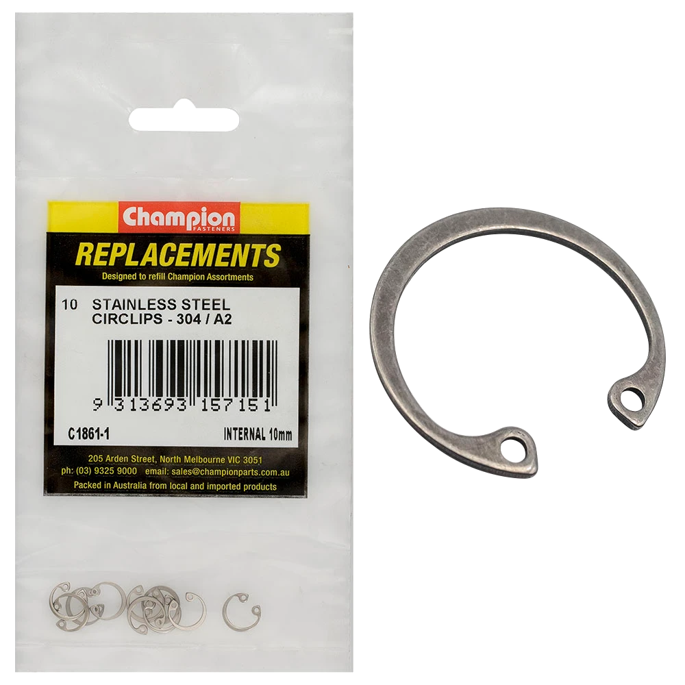 Champion 10mm Stainless internal Circlip 304/A2 -10pk