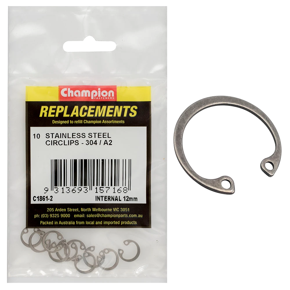 Champion 12mm Stainless internal Circlip 304/A2 -10pk