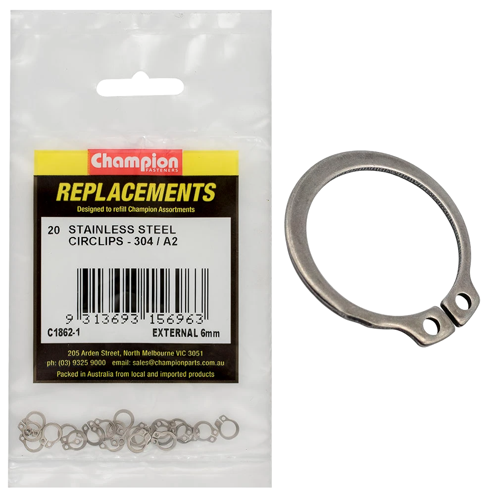 Champion 6mm Stainless External Circlip 304/A2 -20pk