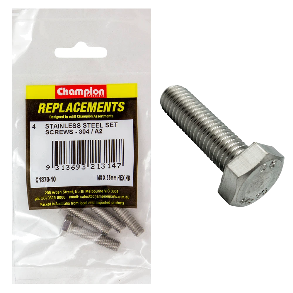 Champion M8 x 35mm Stainless Set Screw 304/A2 -4pk
