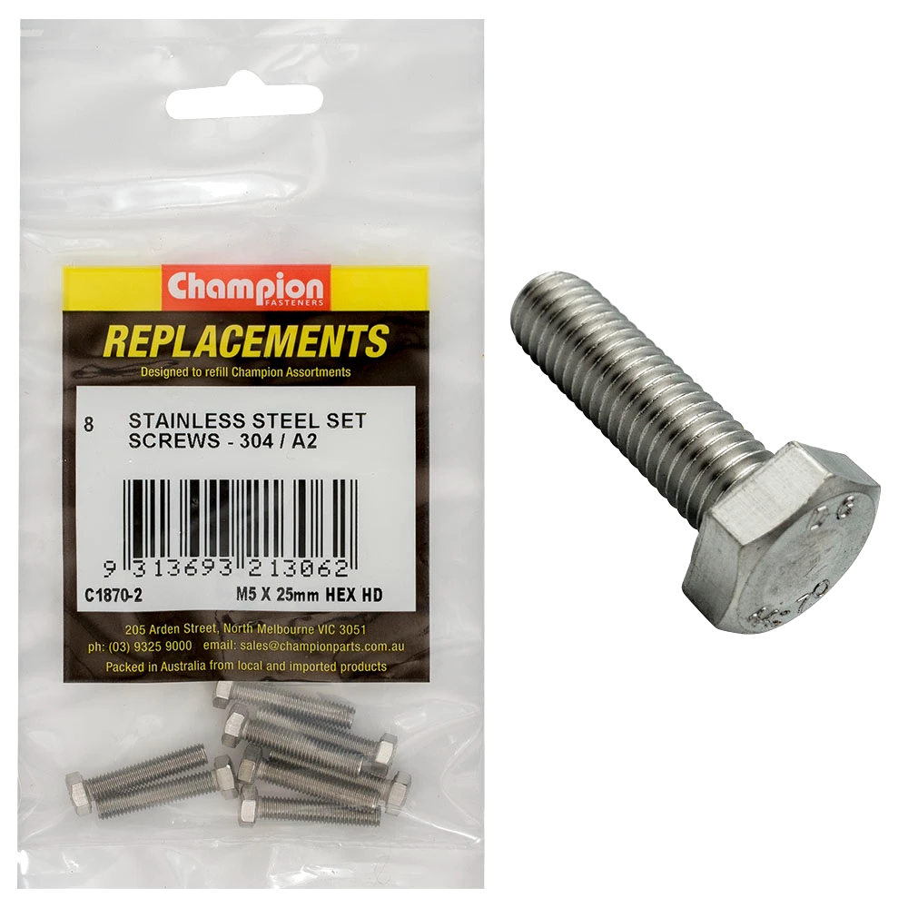 Champion M5 x 25mm Stainless Set Screw 304/A2 -8pk