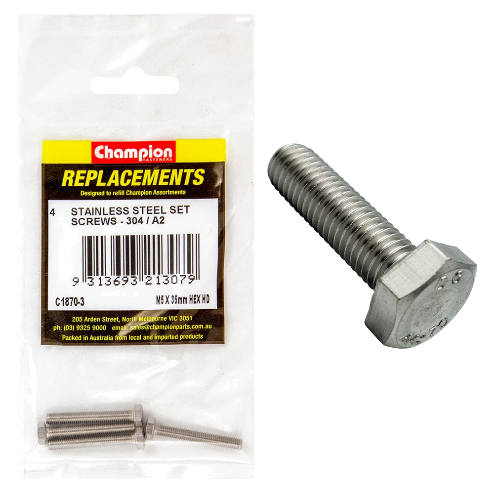 Champion M5 x 35mm Stainless Set Screw 304/A2 -4pk