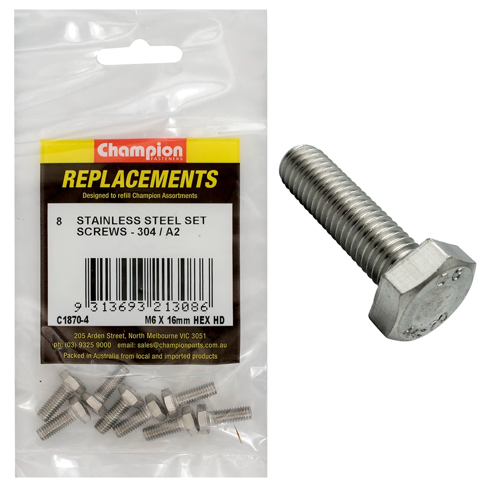 Champion M6 x 16mm Stainless Set Screw 304/A2 -8pk