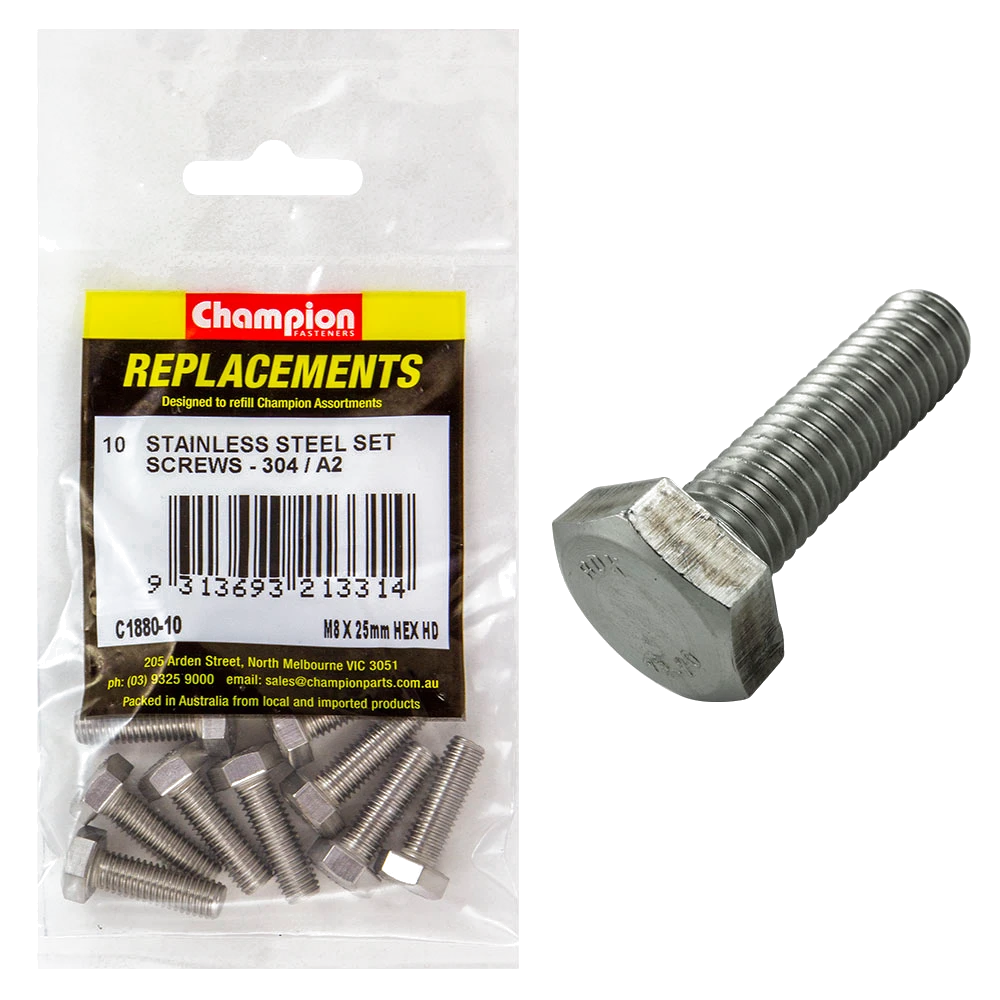 Champion M8 x 25mm Stainless Set Screw 304/A2 -10pk