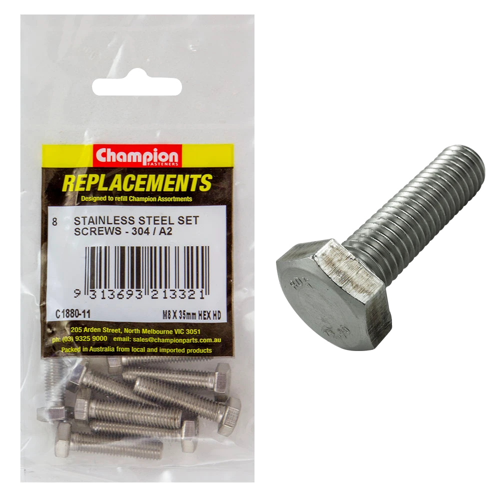 Champion M8 x 35mm Stainless Set Screw 304/A2 -8pk