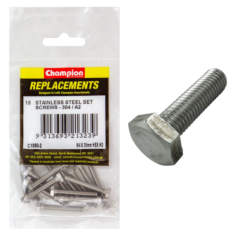 Champion M4 x 35mm Stainless Set Screw 304/A2 -15pk