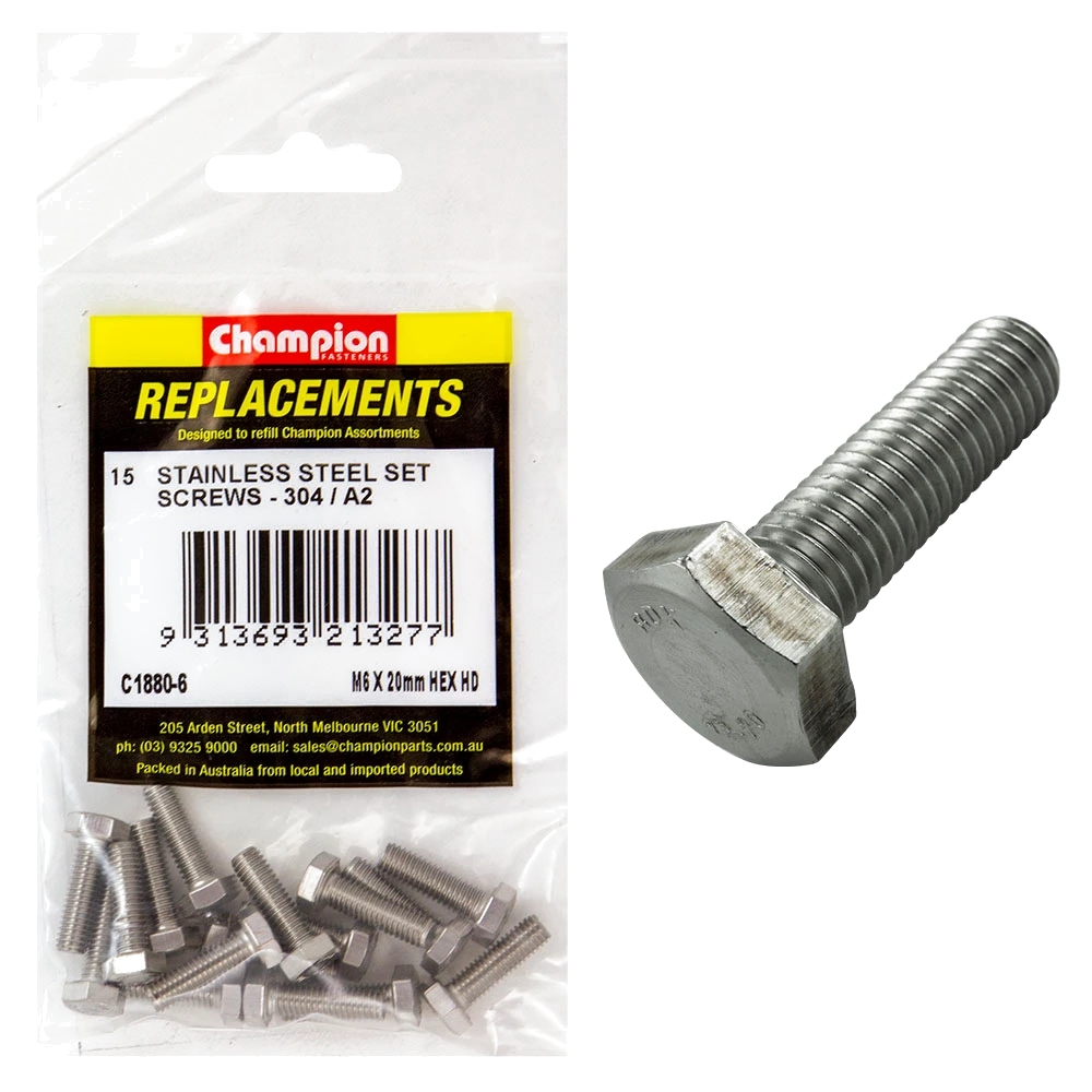 Champion M6 x 20mm Stainless Set Screw 304/A2 -15pk