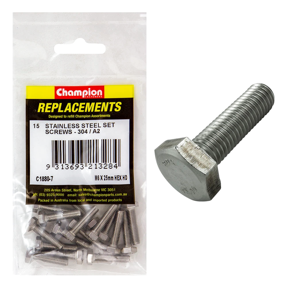 Champion M6 x 25mm Stainless Set Screw 304/A2 -15pk