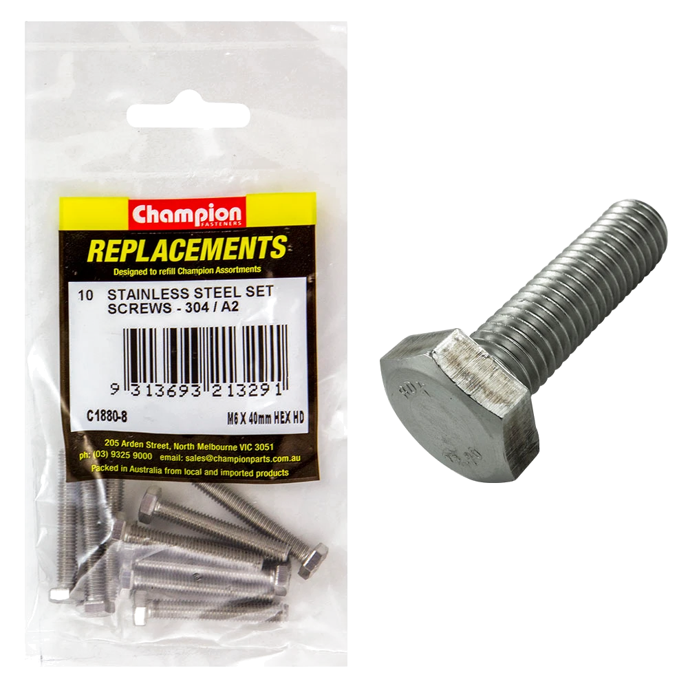 Champion M6 x 40mm Stainless Set Screw 304/A2 -10pk