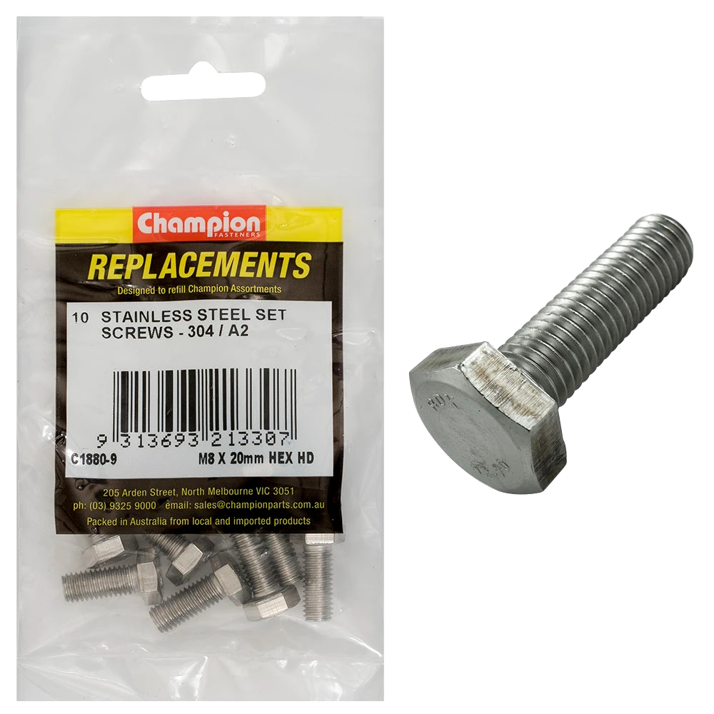 Champion M8 x 20mm Stainless Set Screw 304/A2 -10pk