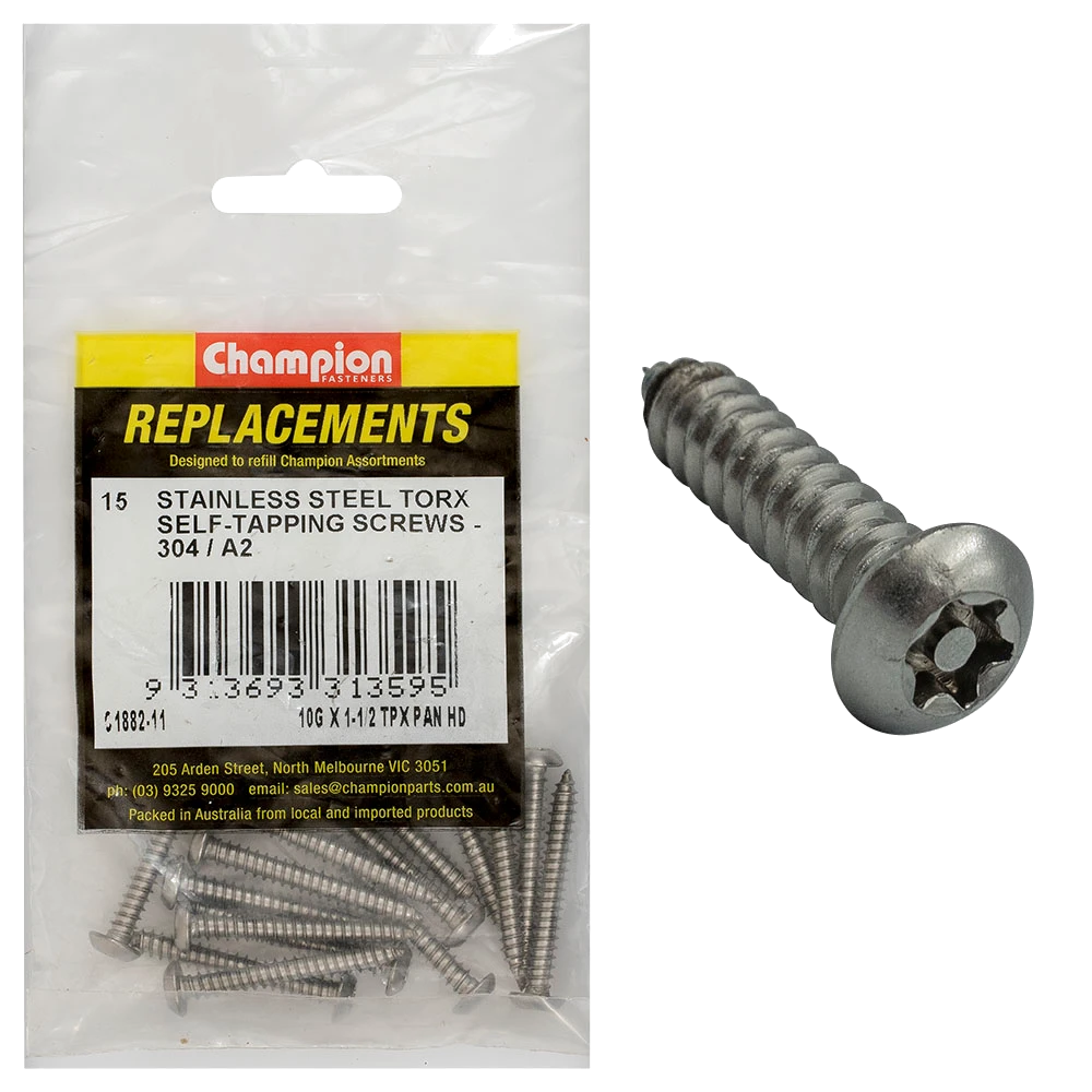 Champion 10G x1-1/2in Self-Tapping Screw Pan Tpx 304/A2-15pk