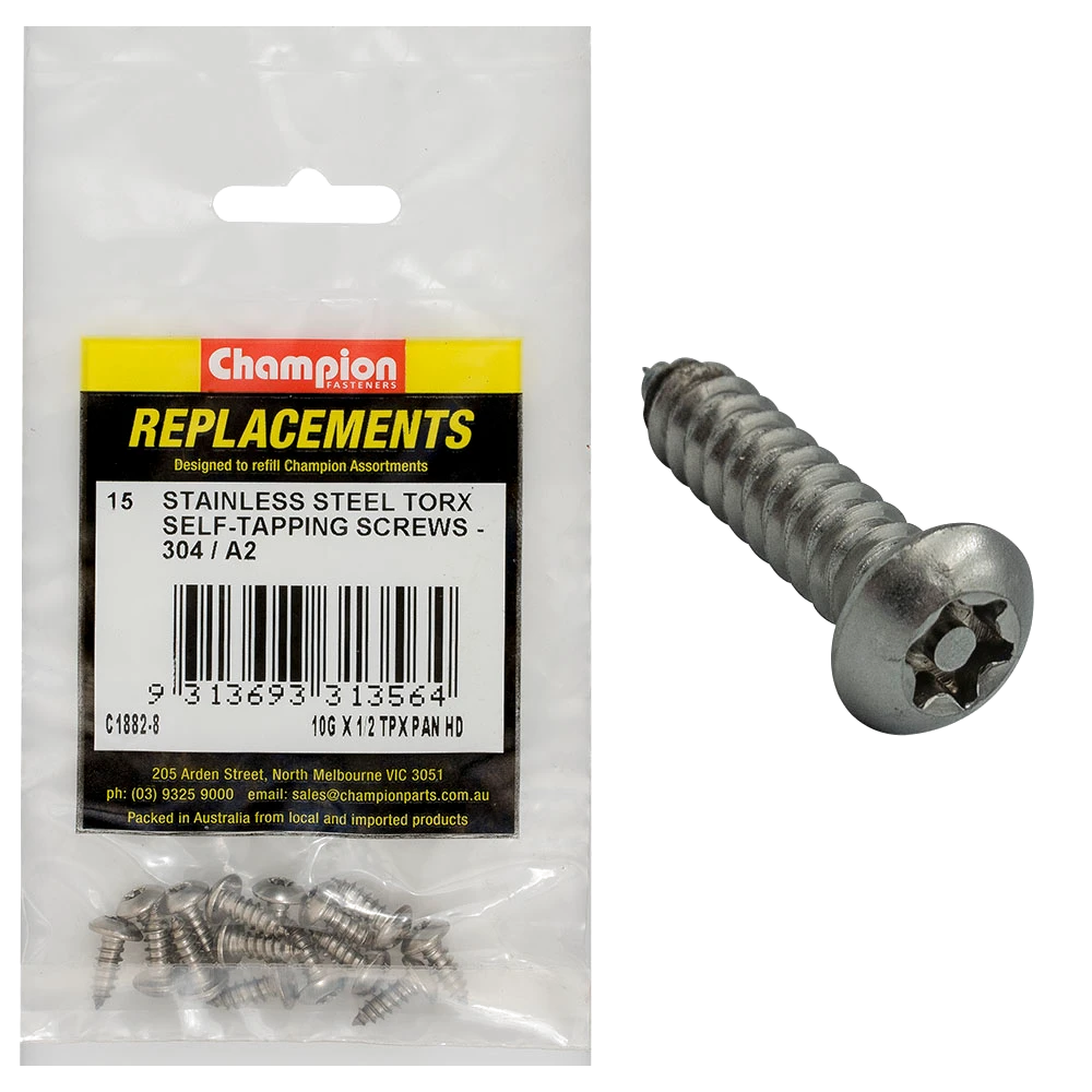 Champion 10G x 1/2in Self-Tapping Screw Pan Tpx 304/A2 -15pk