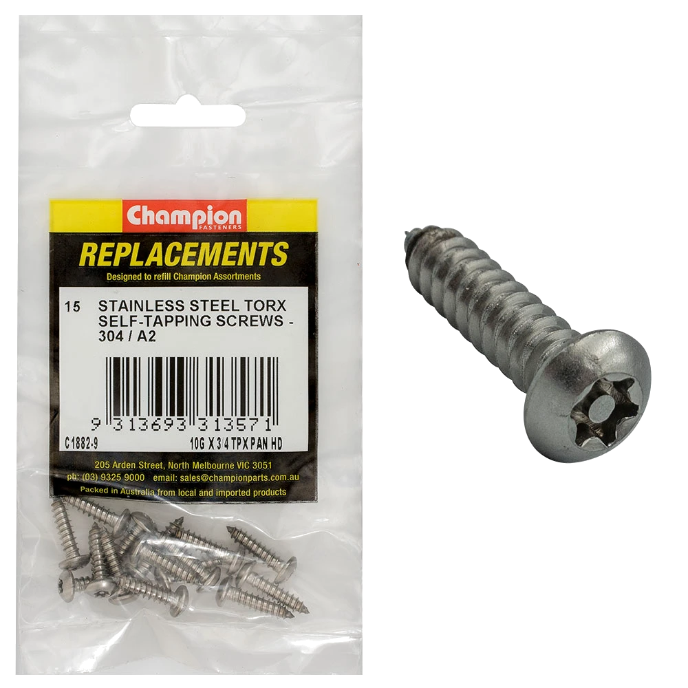 Champion 10G x 3/4in Self-Tapping Screw Pan Tpx 304/A2 -15pk