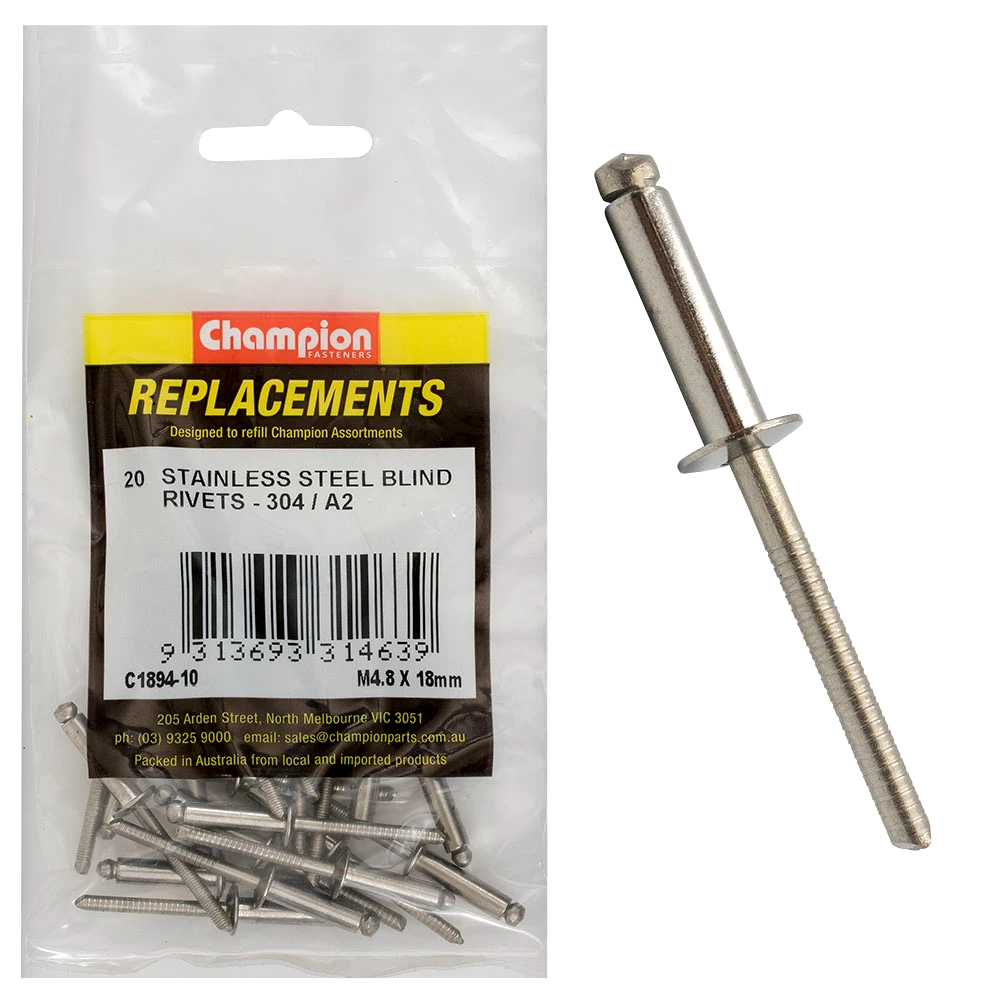 Champion 4.8 x 18mm Blind Rivet -304/A2 -20pk