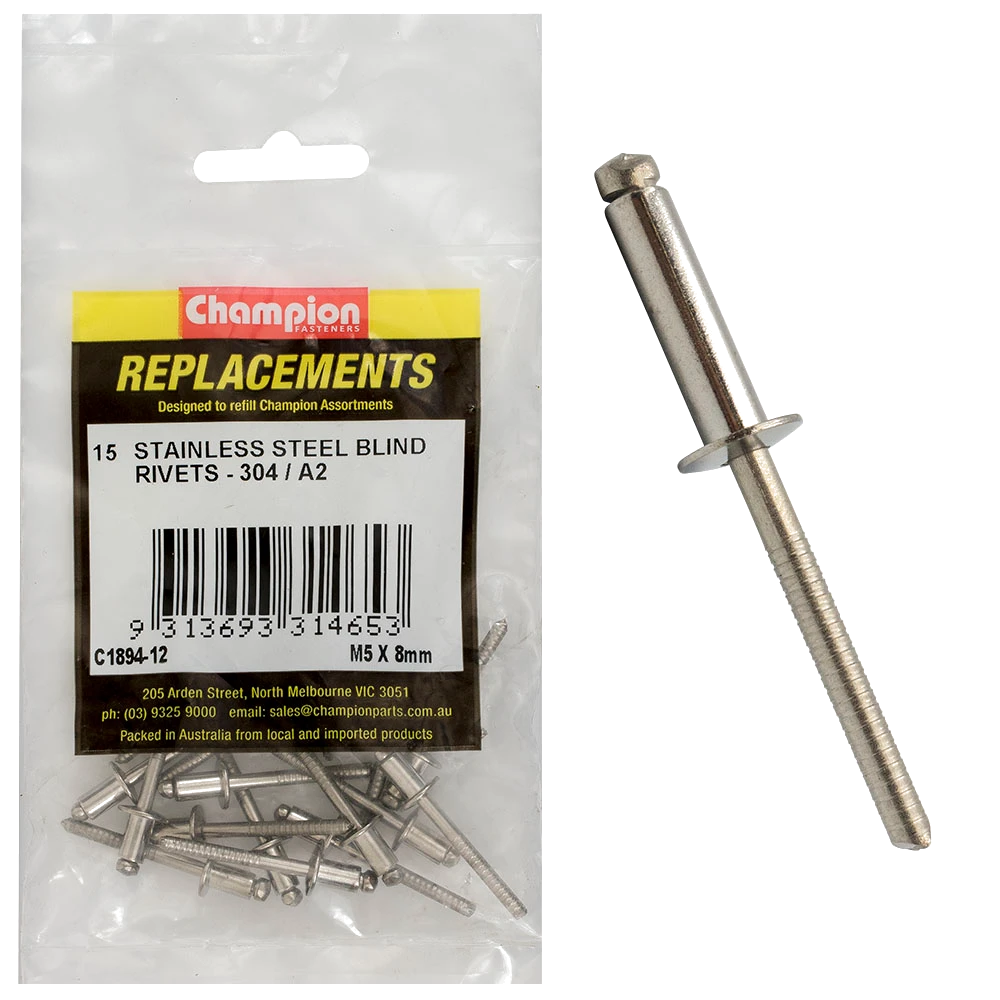 Champion 5.0mm x 8mm Blind Rivet -304/A2 -15pk