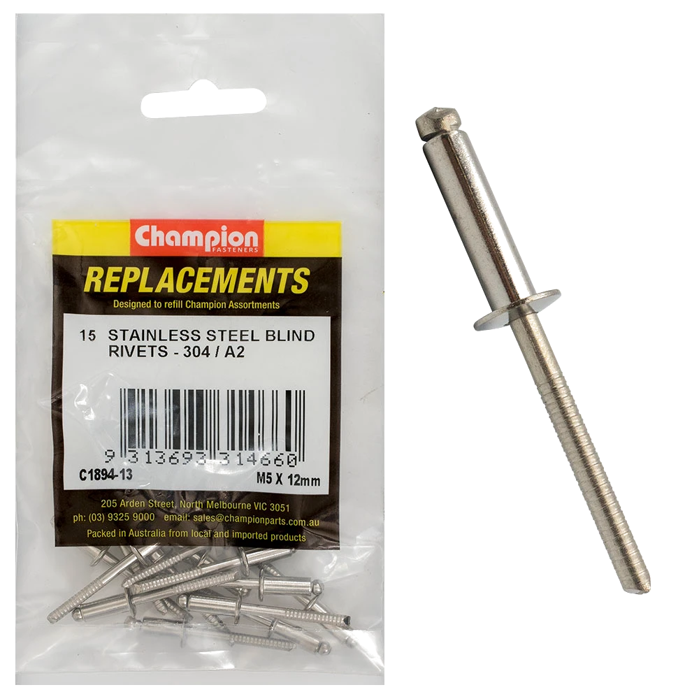 Champion 5.0mm x 12mm Blind Rivet -304/A2 -25pk