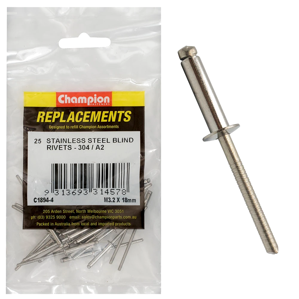 Champion 3.2mm x 18mm Blind Rivet -304/A2 -25pk