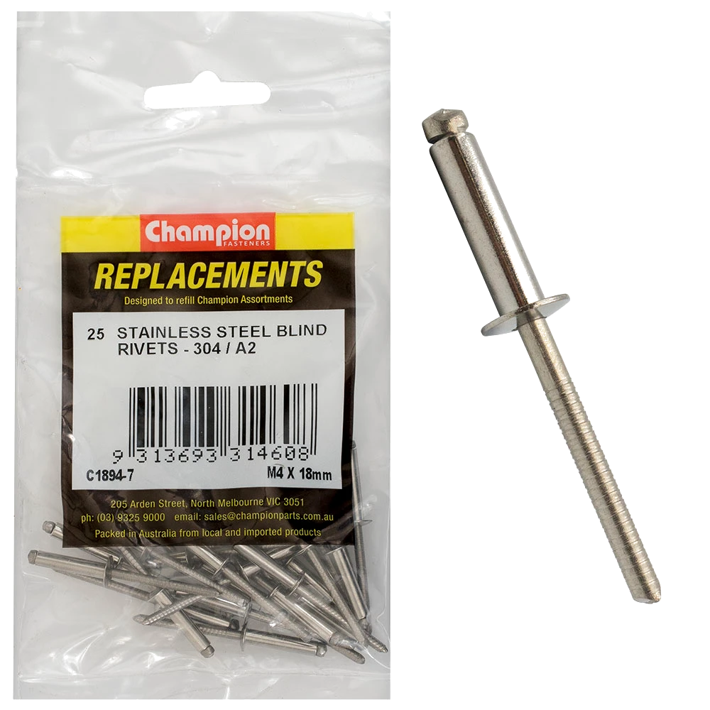 Champion 4.0mm x 18mm Blind Rivet -304/A2 -25pk