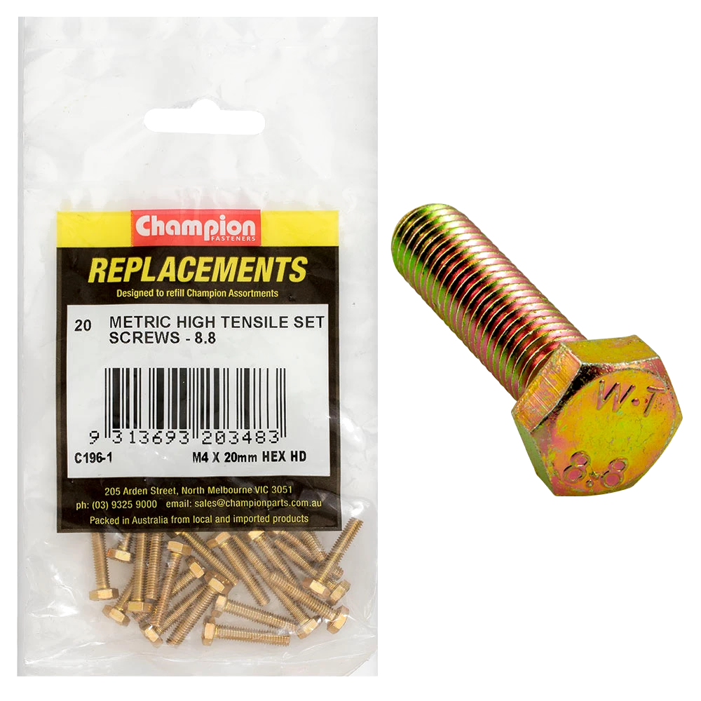 Champion M4 x 20mm x 0.7 Set Screw -Gr.8.8 -20pk
