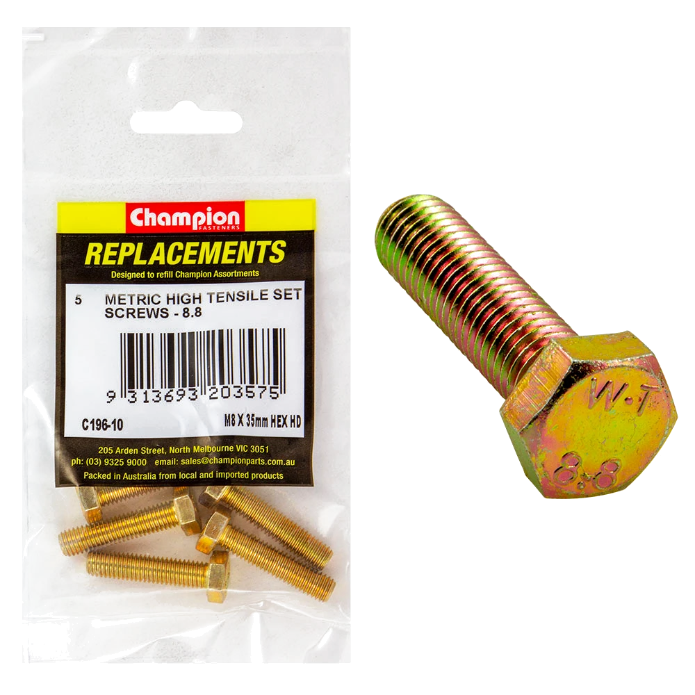 Champion M8 x 35mm x 1.25 Set Screw -Gr.8.8 -5pk