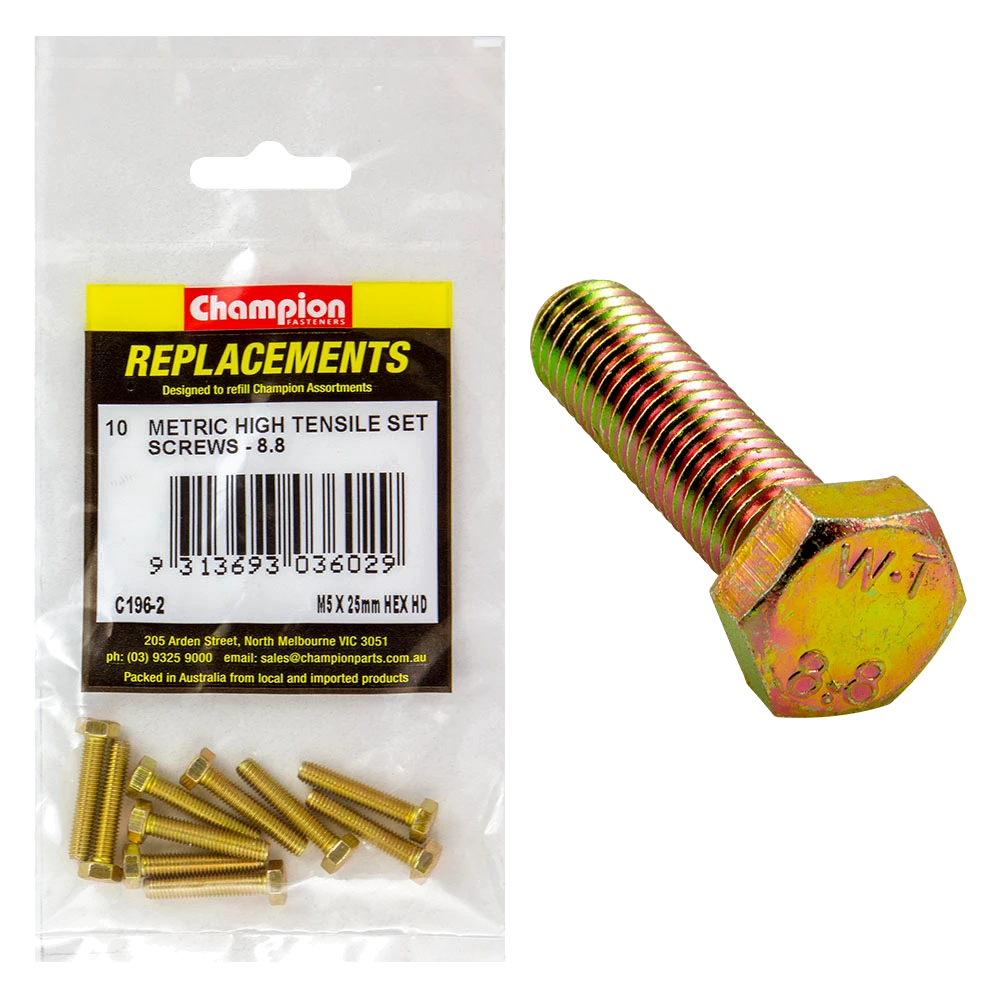 Champion M5 x 25mm x 0.8 Set Screw -Gr.8.8 -10pk