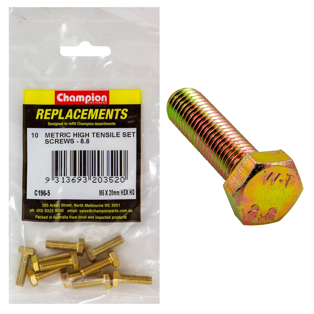 Champion M6 x 20mm x 1.00 Set Screw -Gr.8.8 -10pk