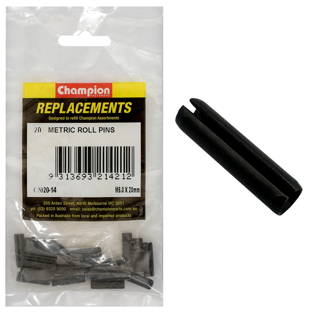 Champion 6.0 x 20mm Metric Roll Pin -20pk