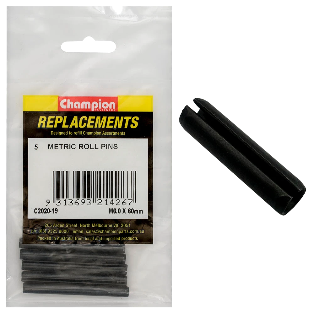 Champion 6.0 x 60mm Metric Roll Pin -5pk