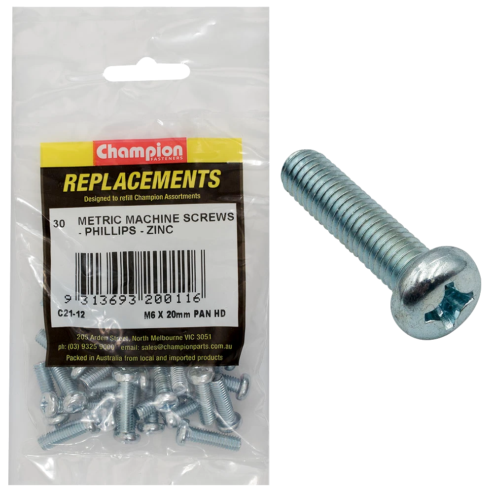 Champion M6 x 20mm Machine Screw P/H Phillips -20pk