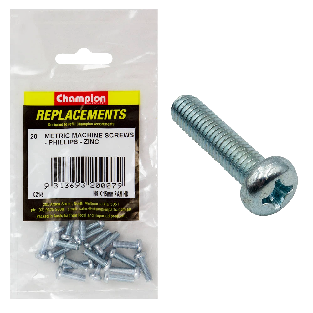 Champion M5 x 16mm Machine Screw P/H Phillips -20pk
