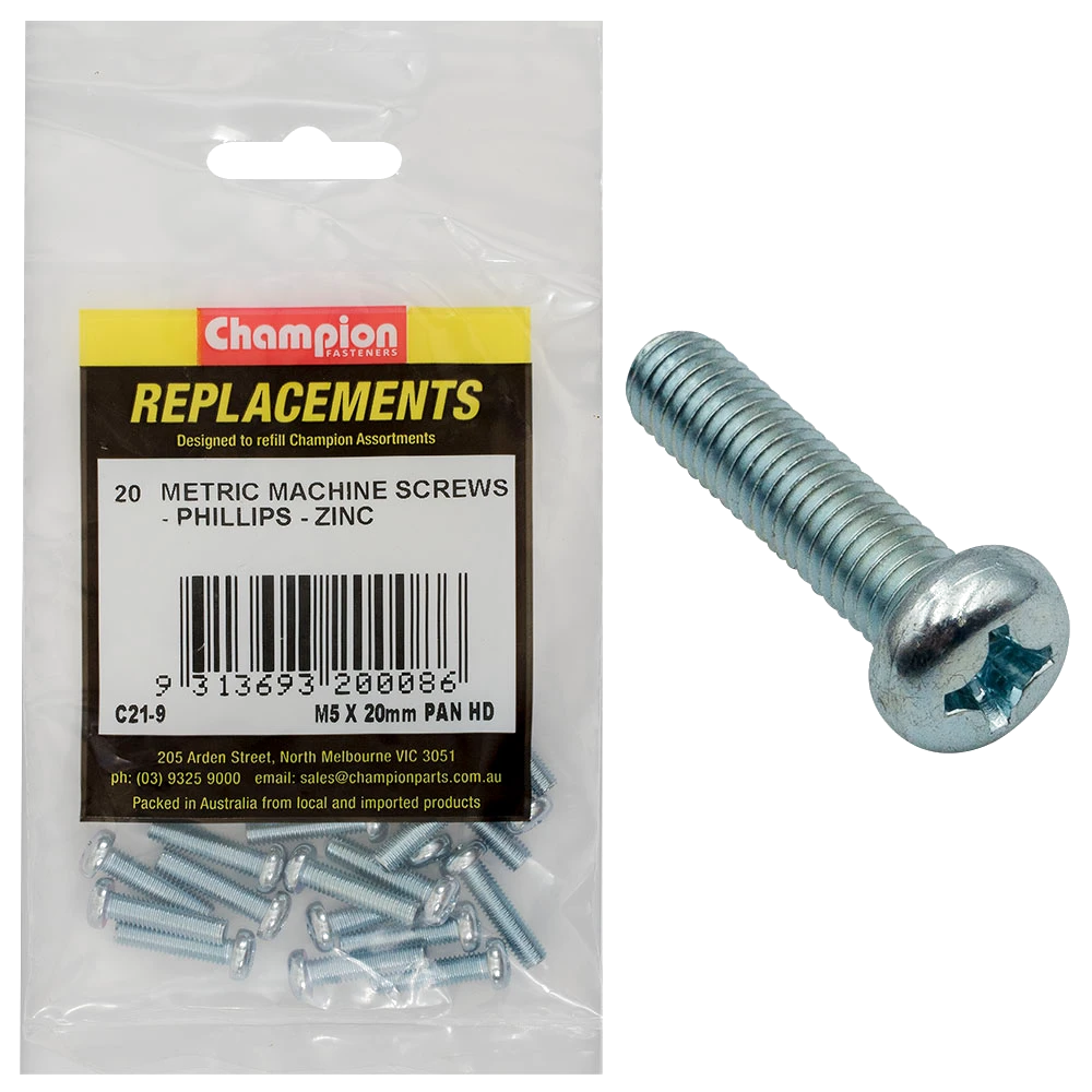 Champion M5 x 20mm Machine Screw P/H Phillips -20pk