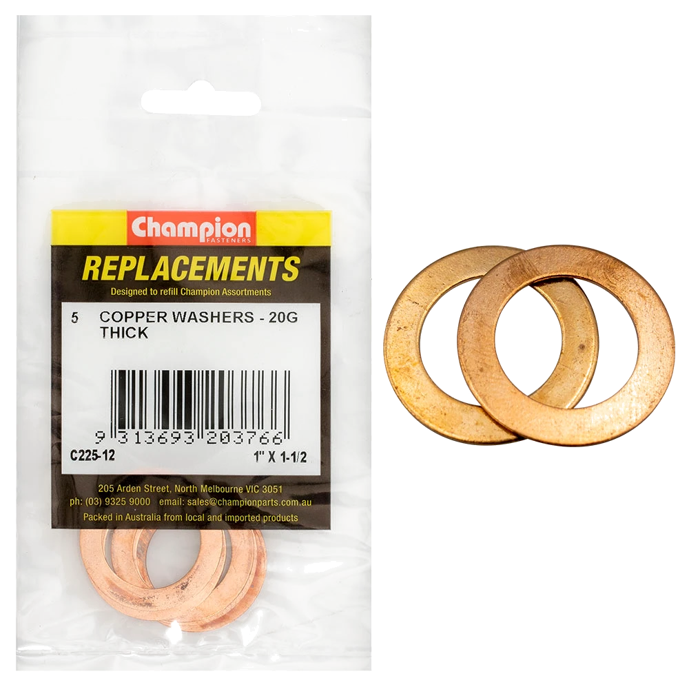 Champion 1in x 1-1/2in x 20G Copper Washer -5pk