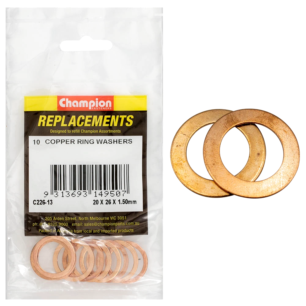 Champion M20 x 26mm x 1.5mm Copper Ring Washer -10pk