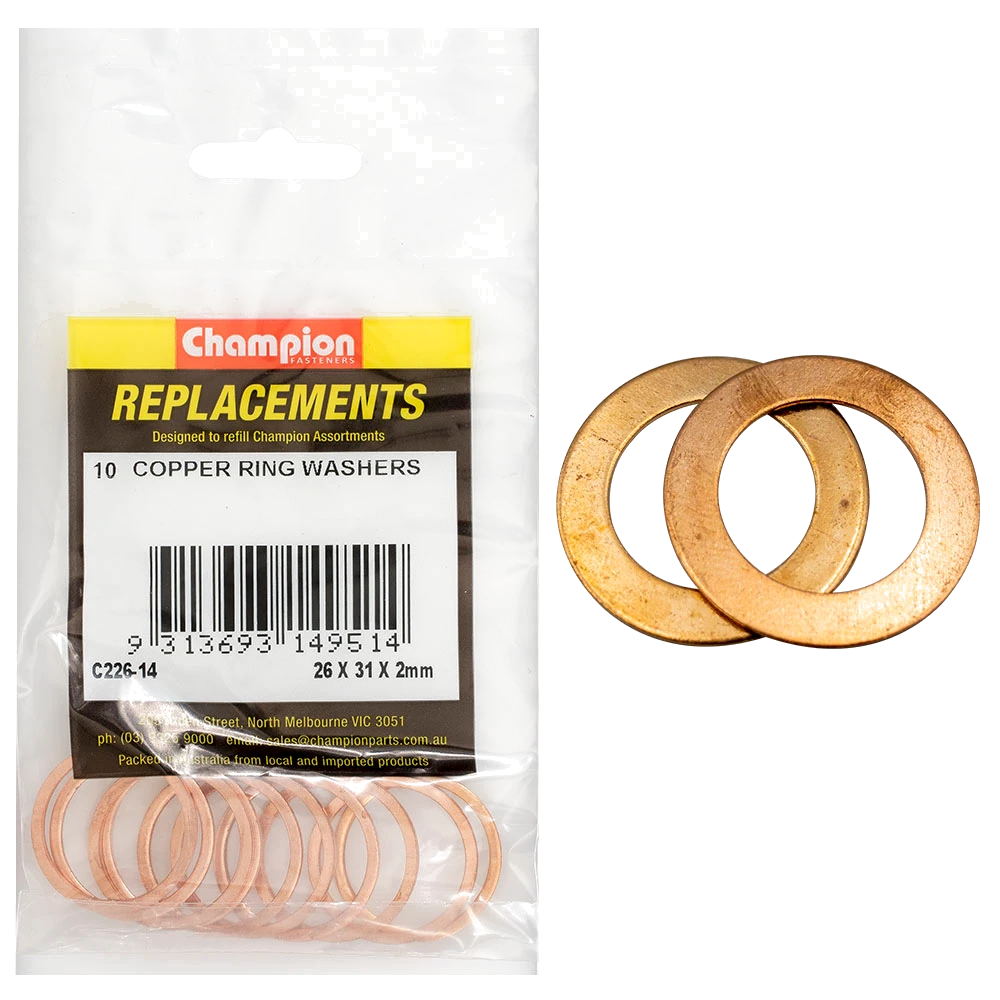 Champion M26 x 31mm x 2.0mm Copper Ring Washer -10pk
